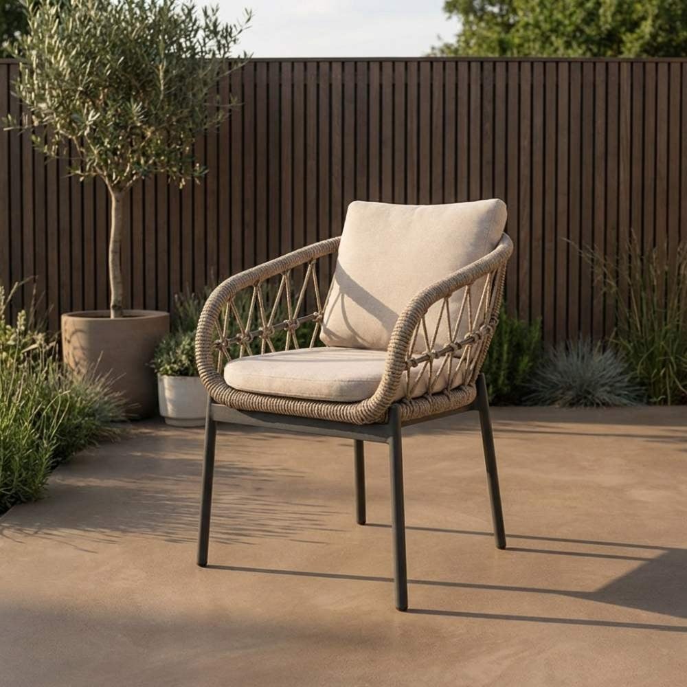 Mees/Dakota beige/antraciet dining tuinset | 6 personen | travertin + touw | 240cm