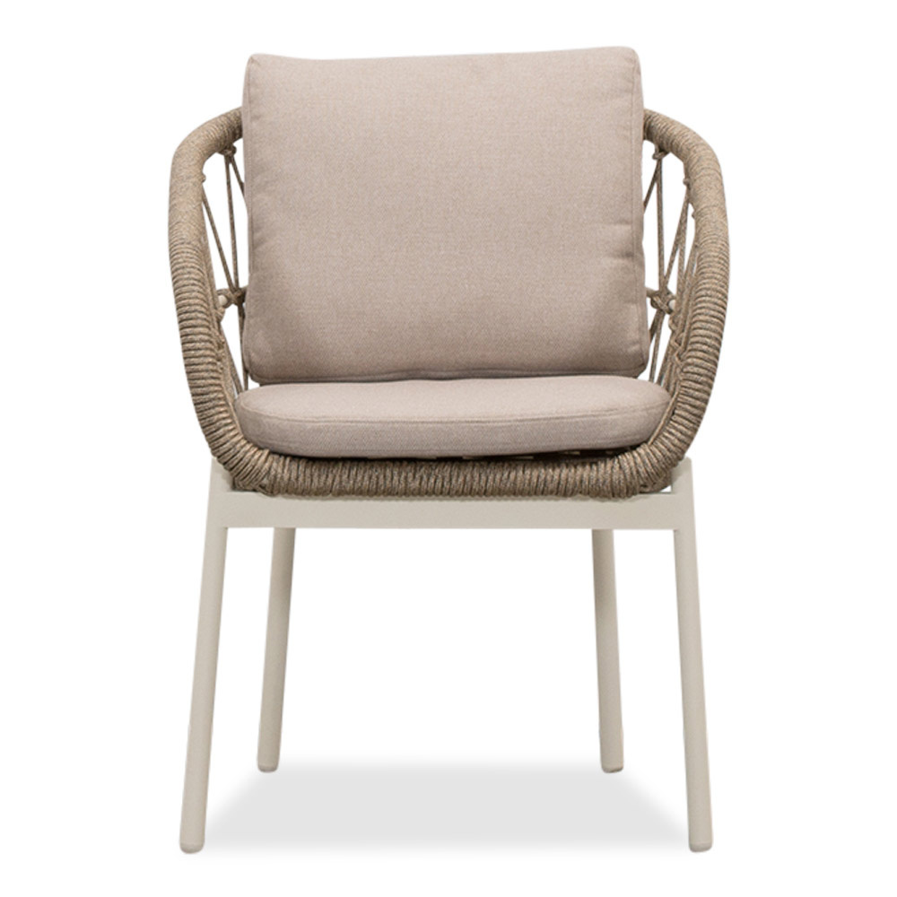 Velora/Dakota beige/wit dining tuinset | 4 personen | travertin + touw | 200cm