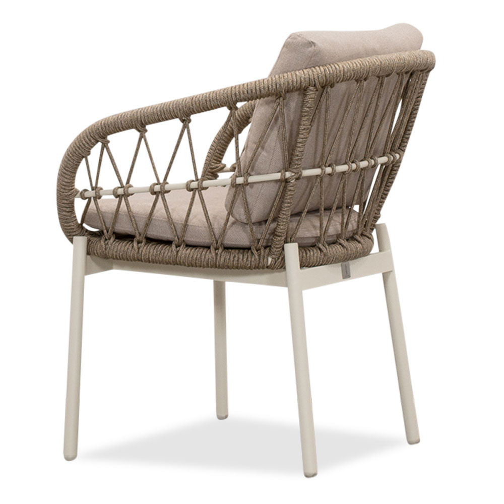 Velora/Dakota beige/wit dining tuinset | 4 personen | travertin + touw | 200cm