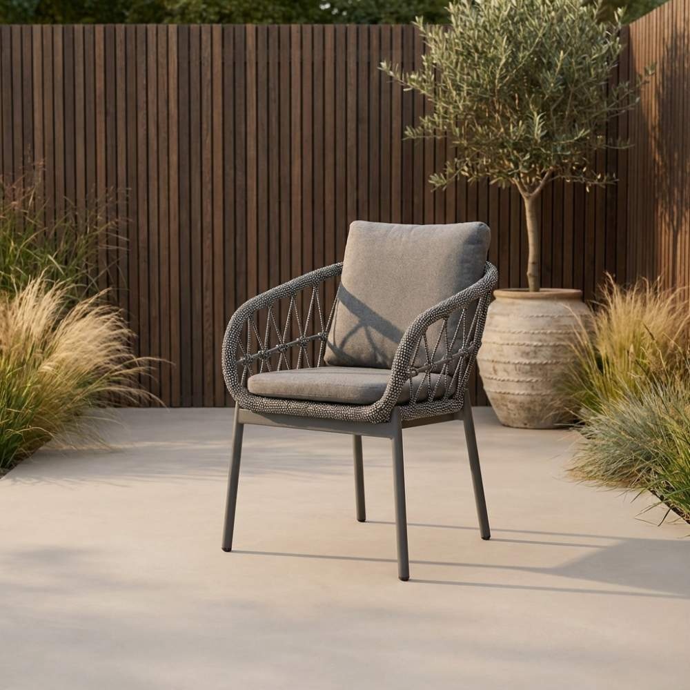 Livorno/Dakota grijs dining tuinset | 4 personen | betonlook + touw | 200cm ovaal