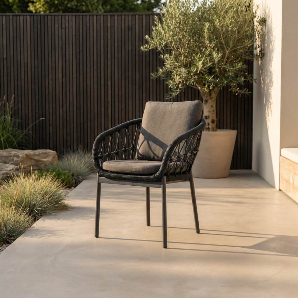 Dakota dining tuinstoel | touw + aluminium | zwart