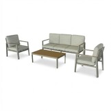 Tokyo stoel-bank loungeset 5 personen incl. tafel | aluminium + polywood | beige | 4-delig
