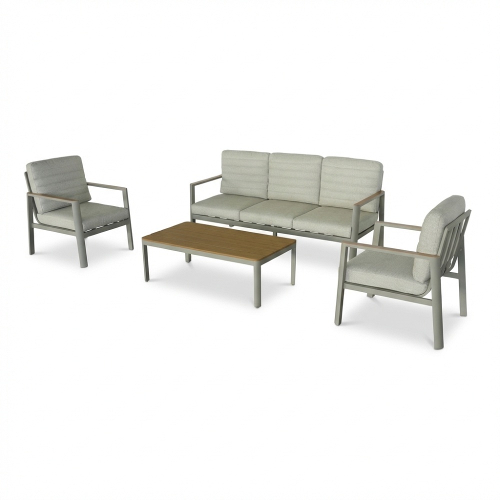 Tokyo stoel-bank loungeset 5 personen incl. tafel | aluminium + polywood | beige | 4-delig