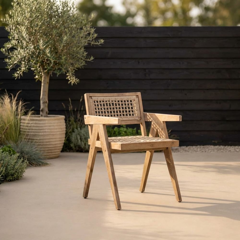 Formia dining tuinstoel | touw + hardhout | zand