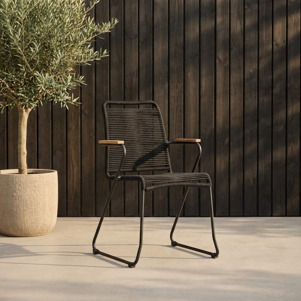 Cervo Grey/Gladys zwart dining tuinset | 5 personen | polywood + touw | 144cm rond