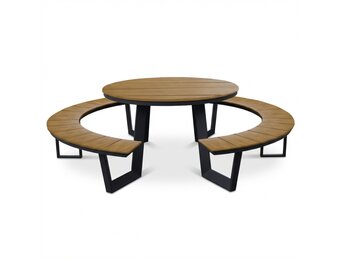Auckland picknick dining tuinset | aluminium + polywood | Natural Wood | 239cm rond