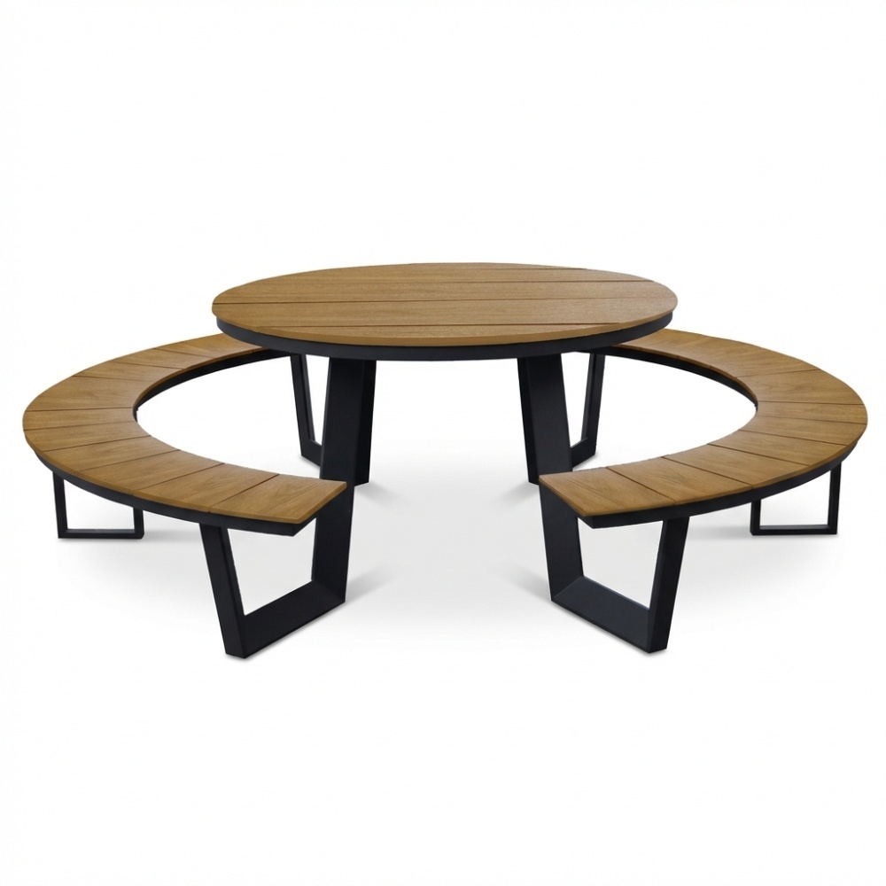 Auckland picknick dining tuinset | aluminium + polywood | Natural Wood | 239cm rond afbeelding