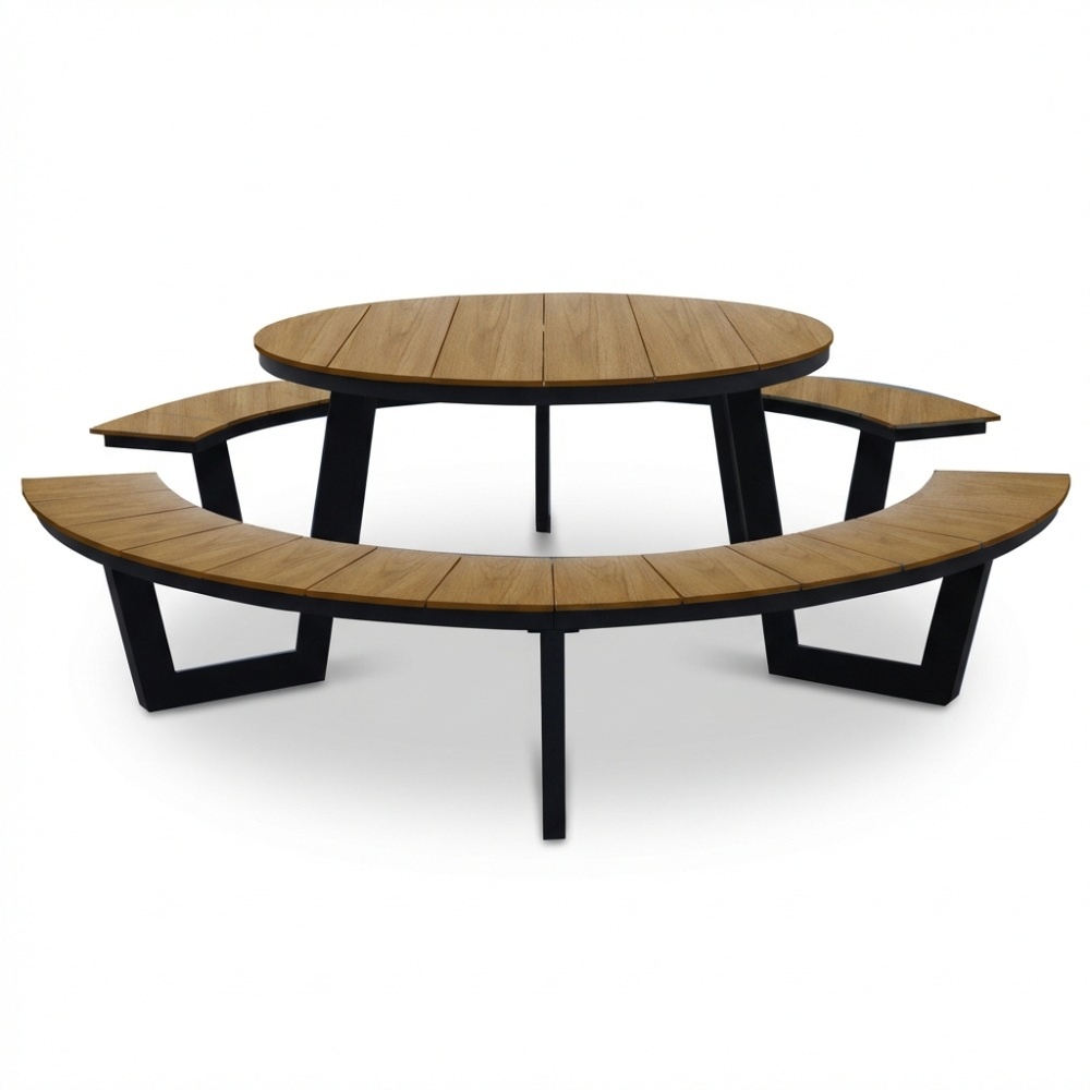 Auckland picknick dining tuinset | aluminium + polywood | Natural Wood/antraciet | 239cm rond