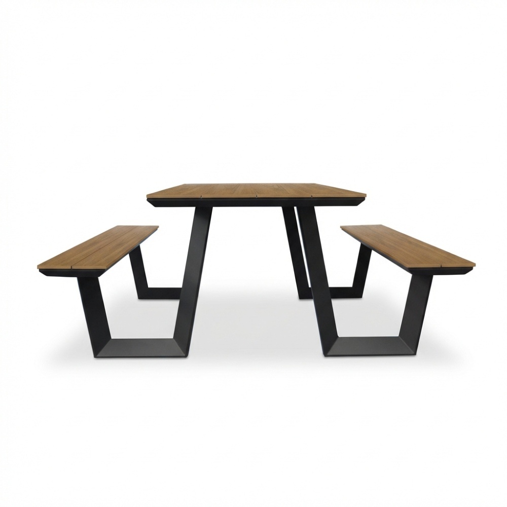 Brisbane picknick dining tuinset | aluminium + polywood | Natural Wood/antraciet | 200cm
