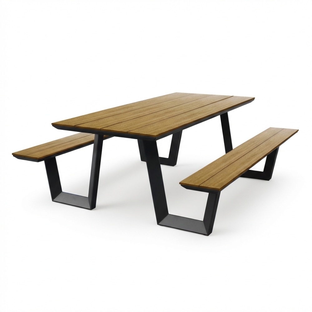 Brisbane picknick dining tuinset | aluminium + polywood | Natural Wood | 200cm afbeelding