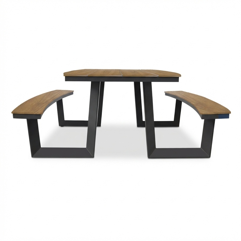 Brooklyn picknick dining tuinset | aluminium + polywood | Natural Wood | 200cm ovaal