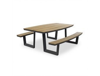 Brooklyn picknick dining tuinset | aluminium + polywood | Natural Wood | 200cm ovaal