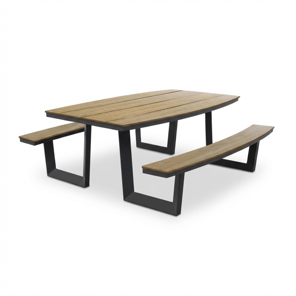 Brooklyn picknick dining tuinset | aluminium + polywood | Natural Wood | 200cm ovaal afbeelding