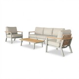 Montana stoel-bank loungeset 5 personen incl. tafel | aluminium + teak | beige | 4-delig