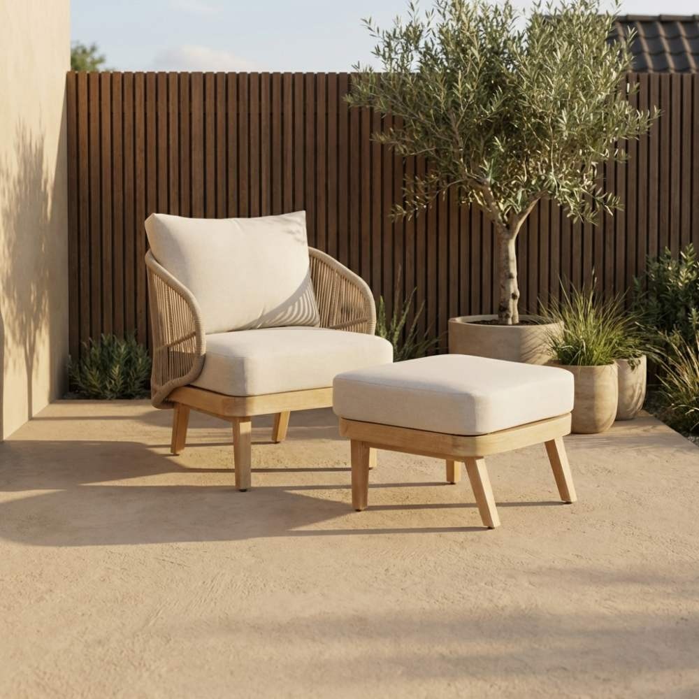 Matera loungestoel tuin | hardhout + touw | zand