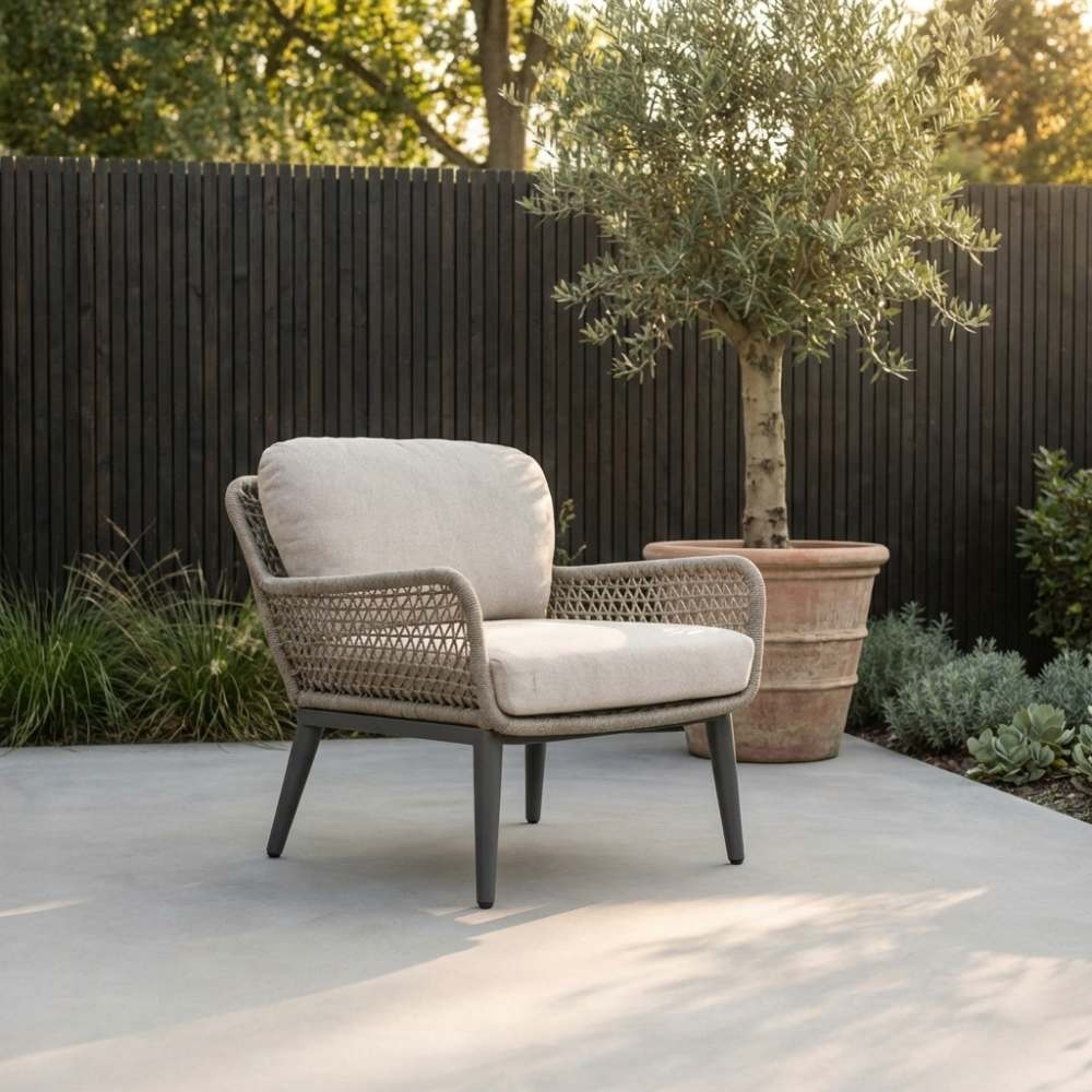 Mila low dining tuinstoel | touw + aluminium | beige/antraciet