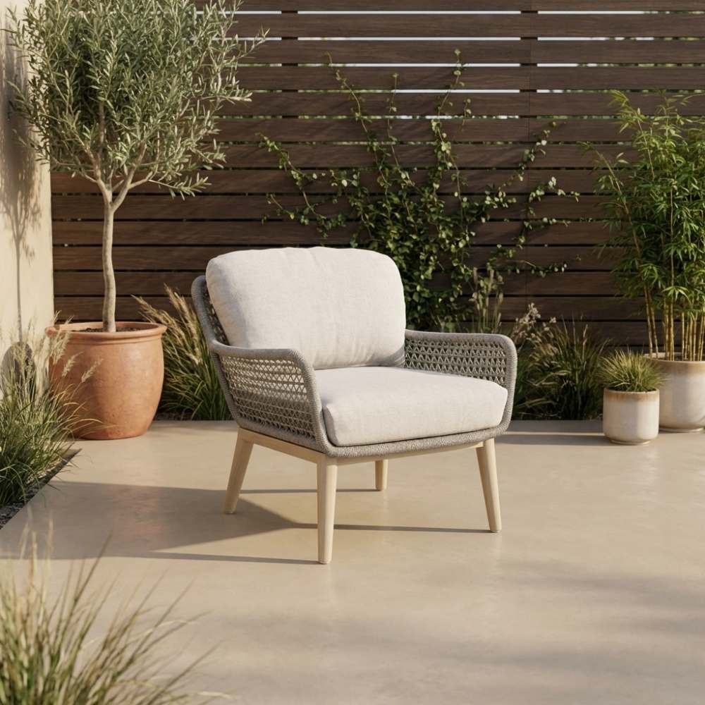 Mila low dining tuinstoel | touw + aluminium | beige