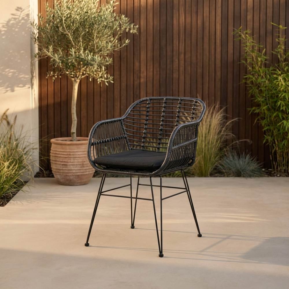 Napels dining tuinstoel set van 6 | wicker | zwart