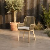 Padua dining tuinstoel | touw + hardhout | olijfgroen