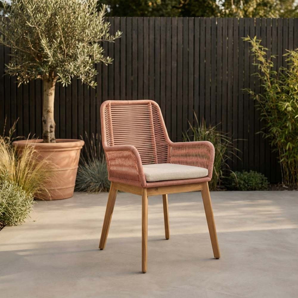Livorno/Padua terra dining tuinset | 4 personen | betonlook + touw | 200cm ovaal