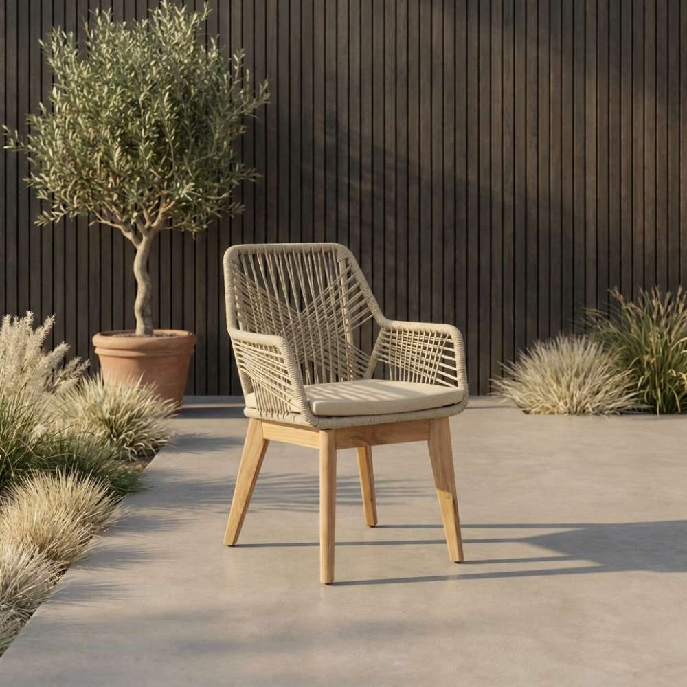 Veltis/Seville zand hout dining tuinset | 8 personen | betonlook + touw | 300cm