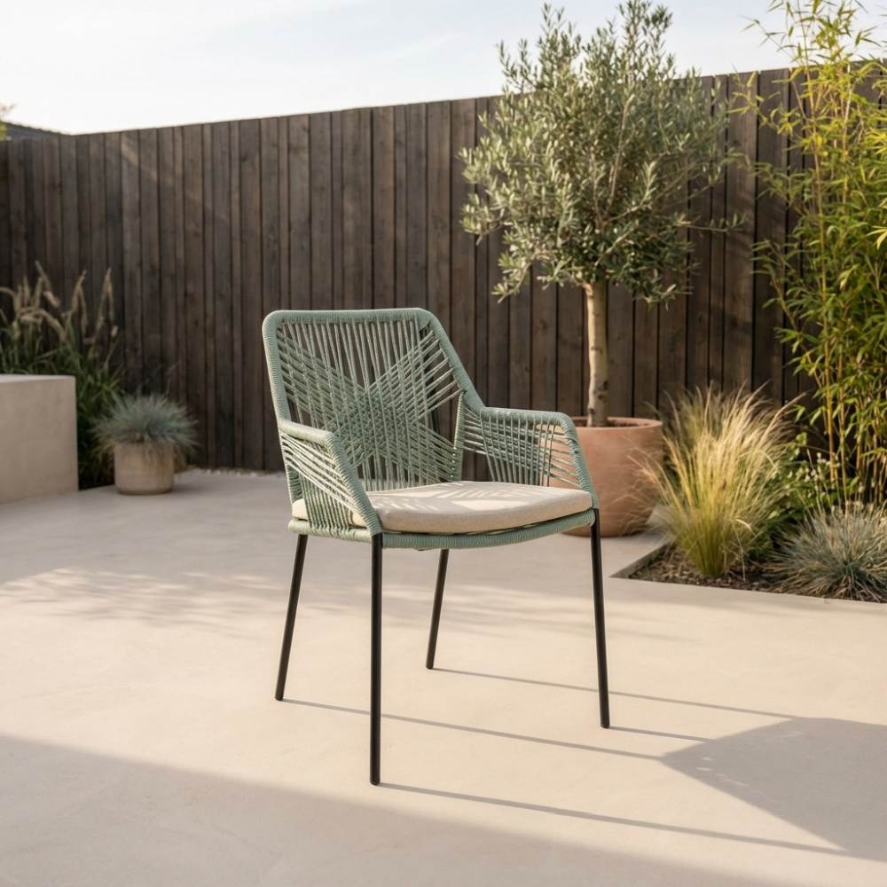 Seville dining tuinstoel stapelbaar set van 8 | touw + staal | mint