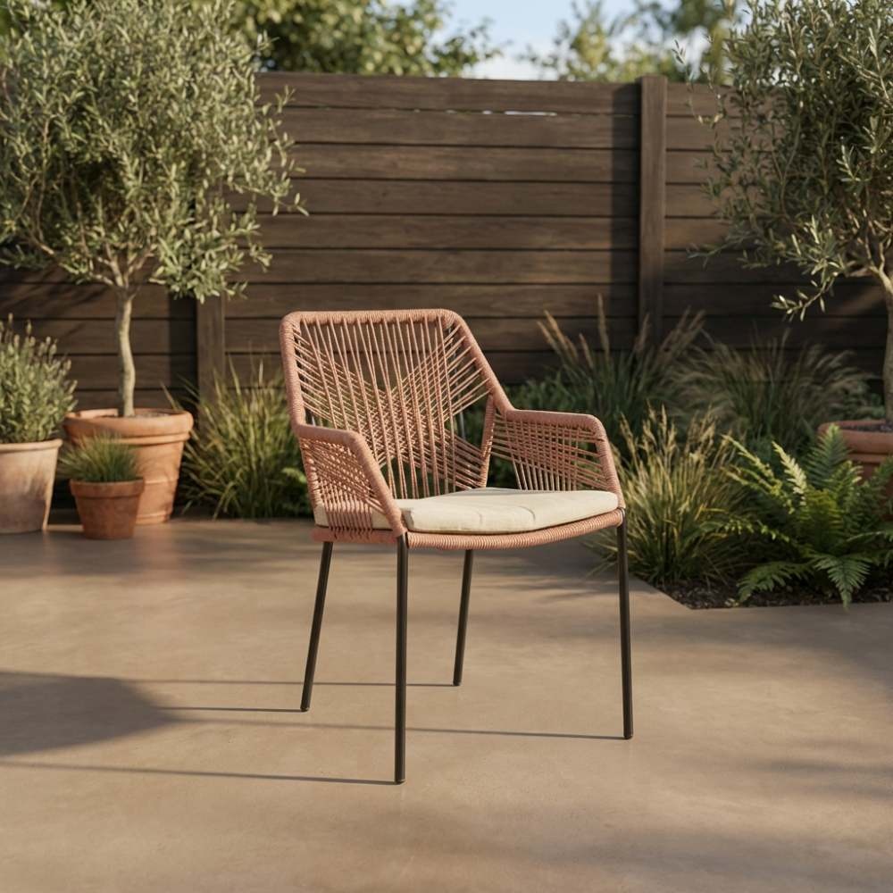 Seville dining tuinstoel stapelbaar set van 6 | touw + staal | terra