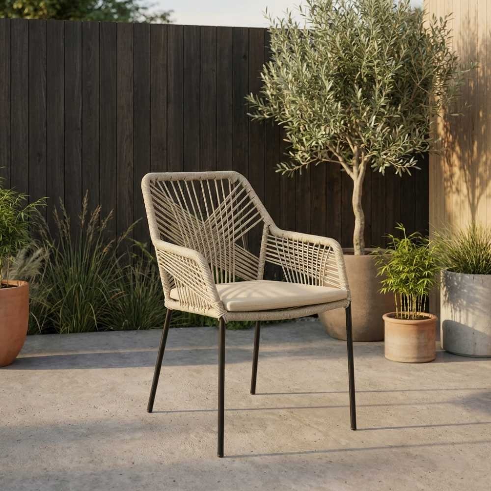 Seville dining tuinstoel set van 4 | touw + staal | zand