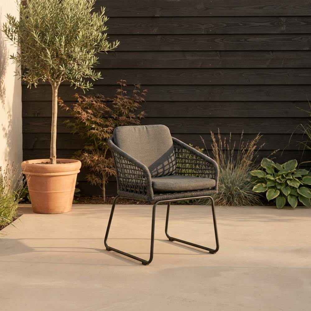 Tulum dining tuinstoel set van 8 | touw + aluminium | Lava Grey