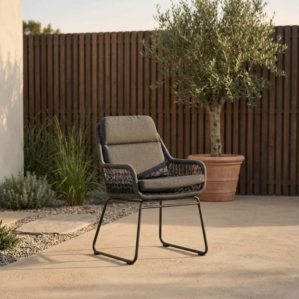 Velora/Valencia Lava Grey dining tuinset | 6 personen | travertin + touw | 250cm