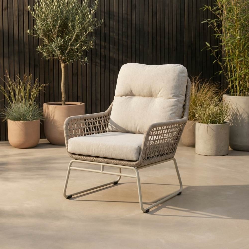 Valencia loungestoel incl. voetenbank | touw + aluminium | Almond Beige