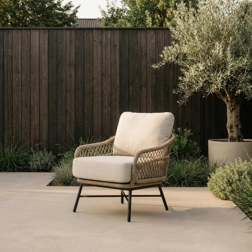 Ventura low dining tuinset | 6 personen | teakhout + touw | 150cm rond