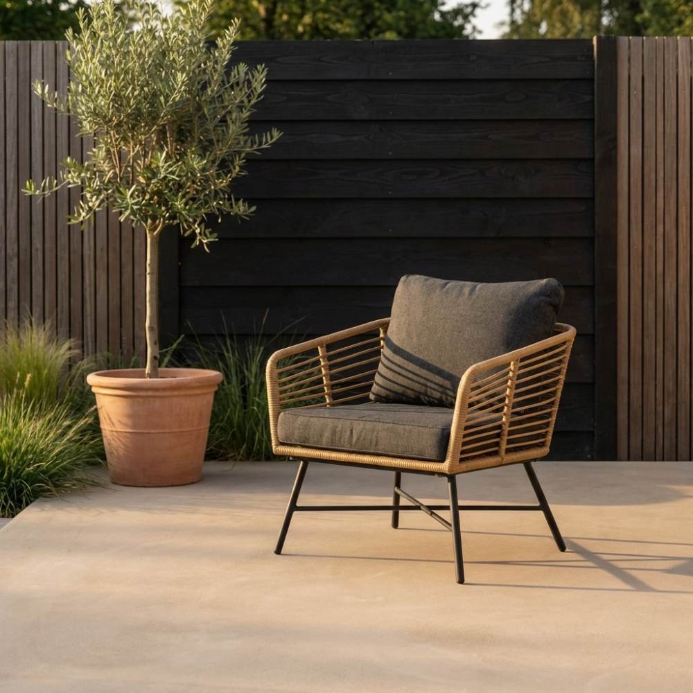 Flow lounge balkonset 2 personen | wicker + betonlook | Bamboo antraciet | 3-delig