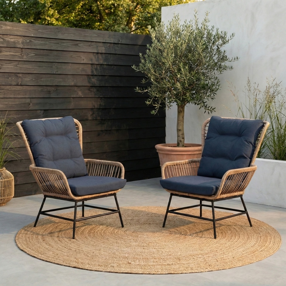 Dex loungestoel tuin set van 2 | wicker + aluminium | Bamboo antraciet