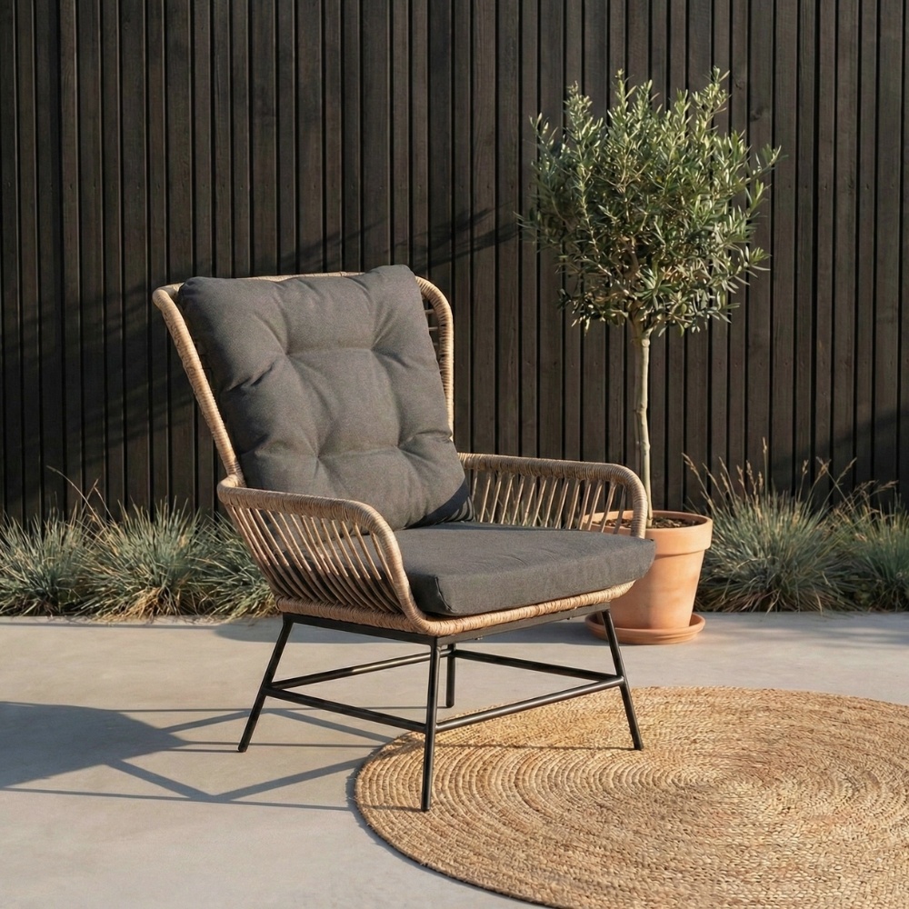 Dex loungestoel tuin set van 2 | wicker + aluminium | Bamboo antraciet