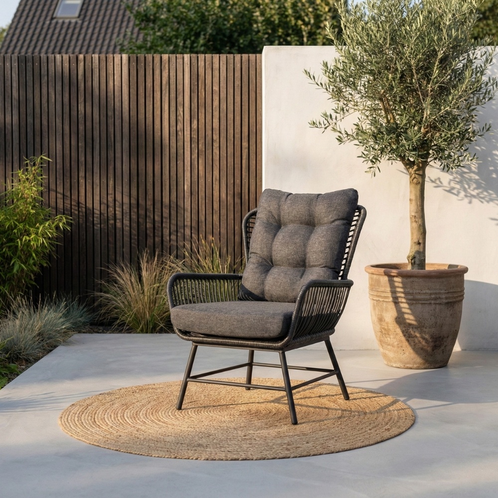 Dex loungestoel tuin met voetenbank | wicker + aluminium | Charcoal