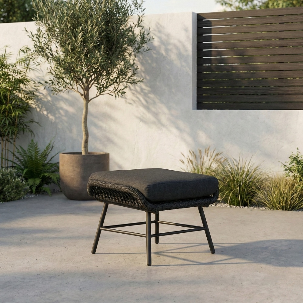 Dex voetenbank | touw + aluminium | Lava Grey