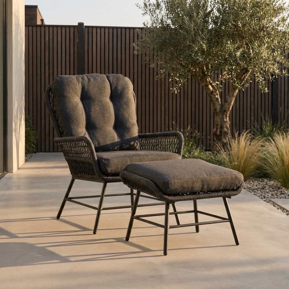 Dex loungestoel tuin set van 2 | touw + aluminium | Lava Grey