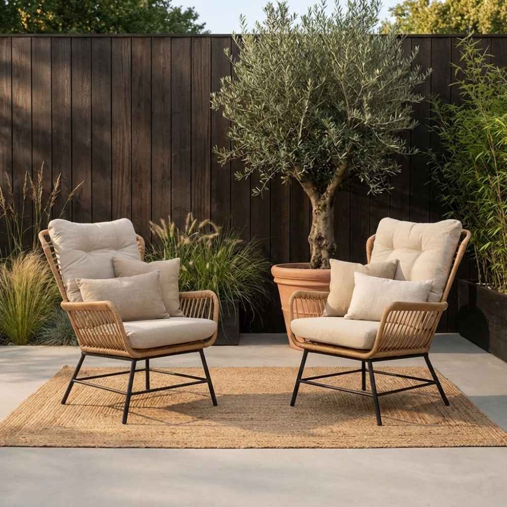 Dex loungestoel tuin set van 2 | wicker + aluminium | Bamboo taupe