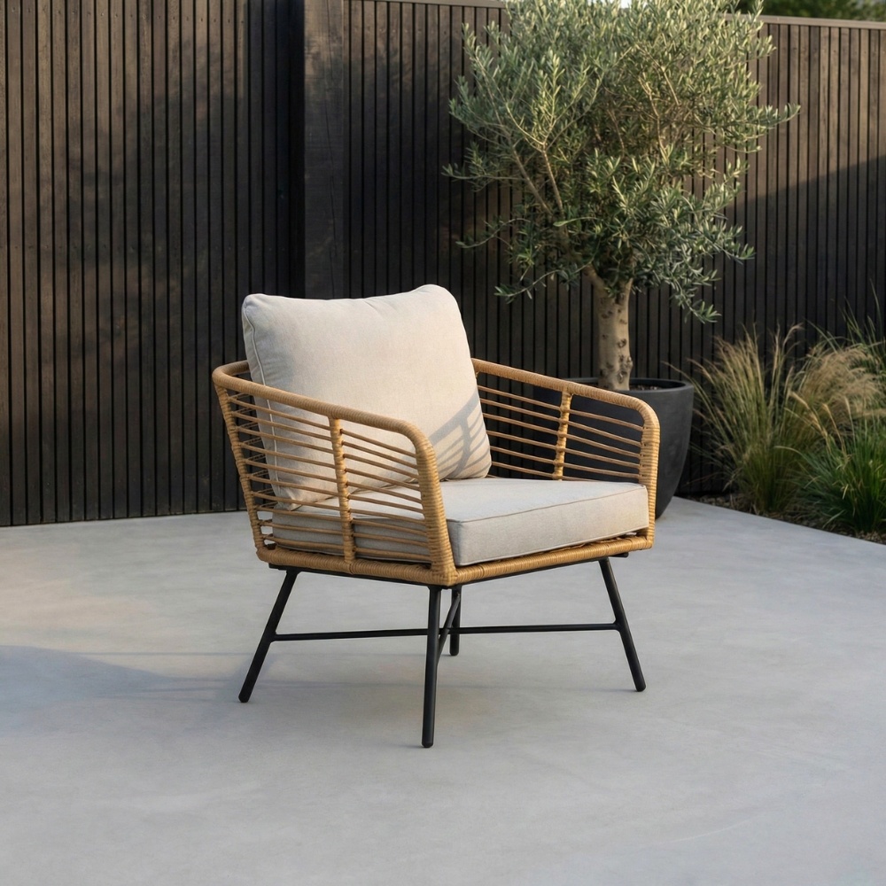 Flow stoel-bank loungeset 5 personen | wicker + teakhout | Bamboo taupe | 3-delig