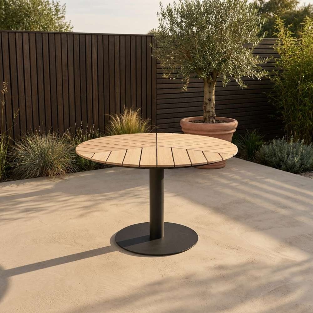 Sirena visgraat dining tuintafel 4 personen | polywood + aluminium | Natural Wood | Ø120cm rond