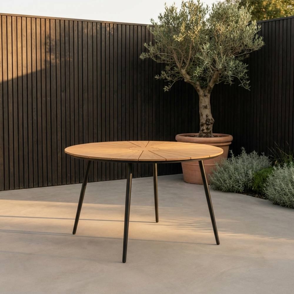 Frederik dining tuintafel 4 personen | polywood + aluminium | Natural Wood | Ø120cm rond