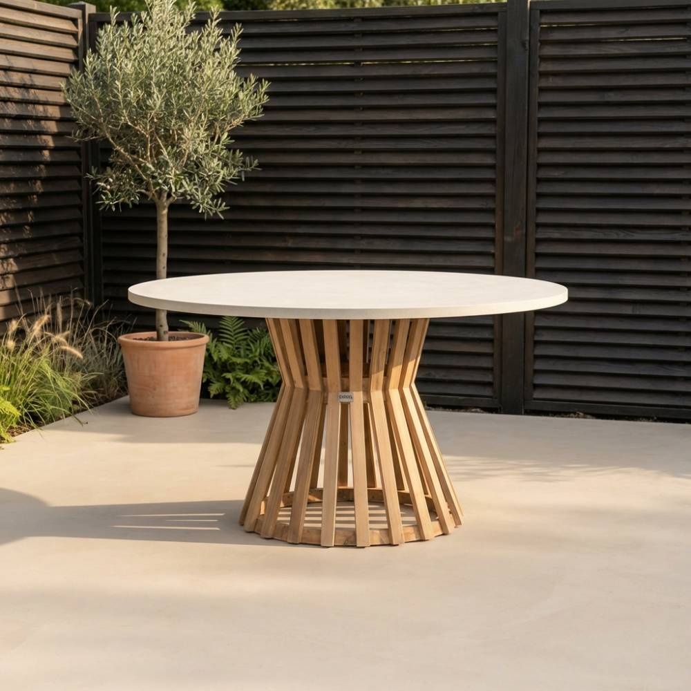 Elzas dining tuintafel 4 personen | polystone + hardhout | betonlook | Ø135cm rond