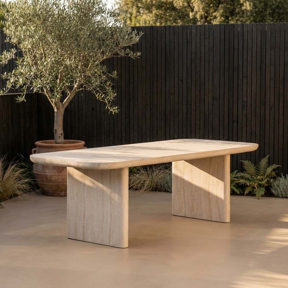 Mees dining tuintafel 6 personen | polystone | travertinlook | 240cm