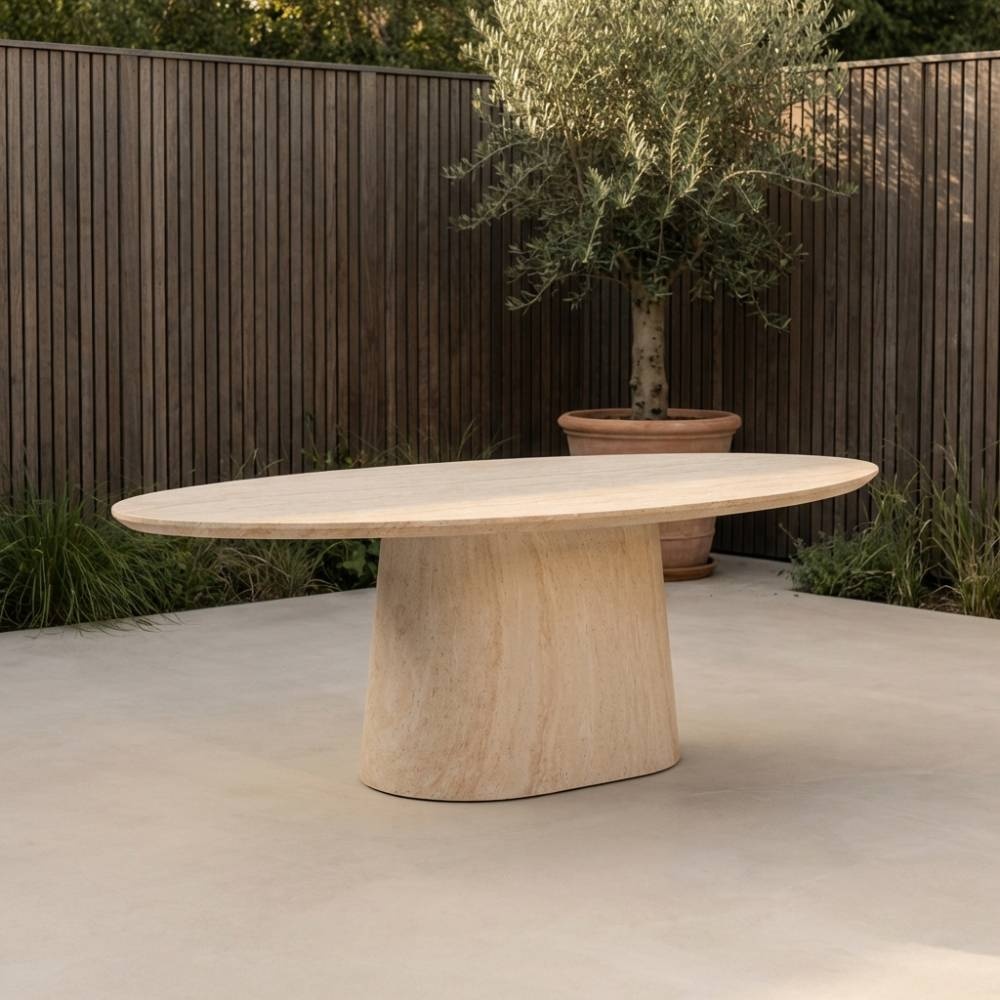 Max dining tuintafel 6 personen | polystone | travertinlook | 240cm ovaal