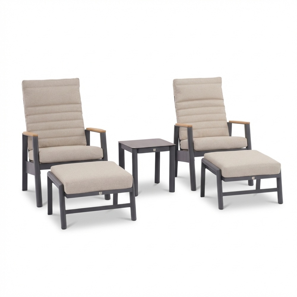 Boston lounge balkonset - verstelbaar 2 personen | aluminium + teak | zand | 5-delig afbeelding