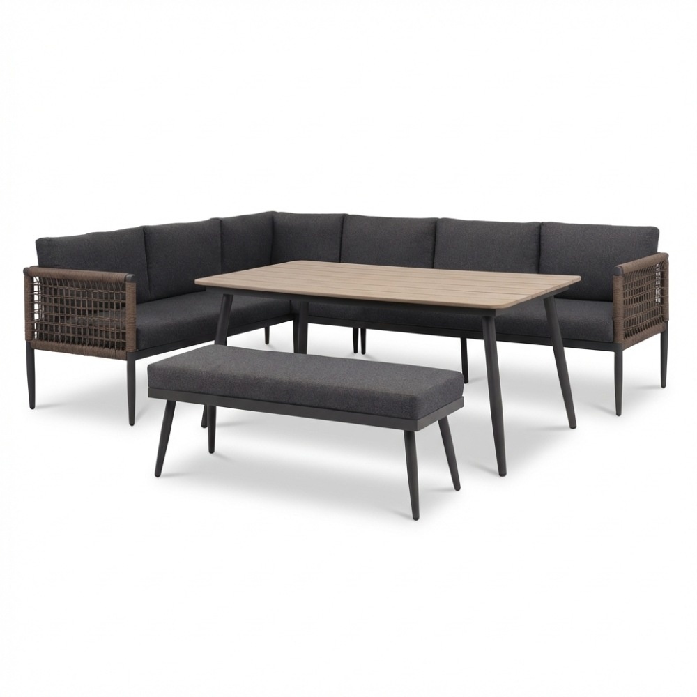 Liana dining loungeset 8 personen | wicker + aluminium | antraciet | 4-delig - 197x193cm