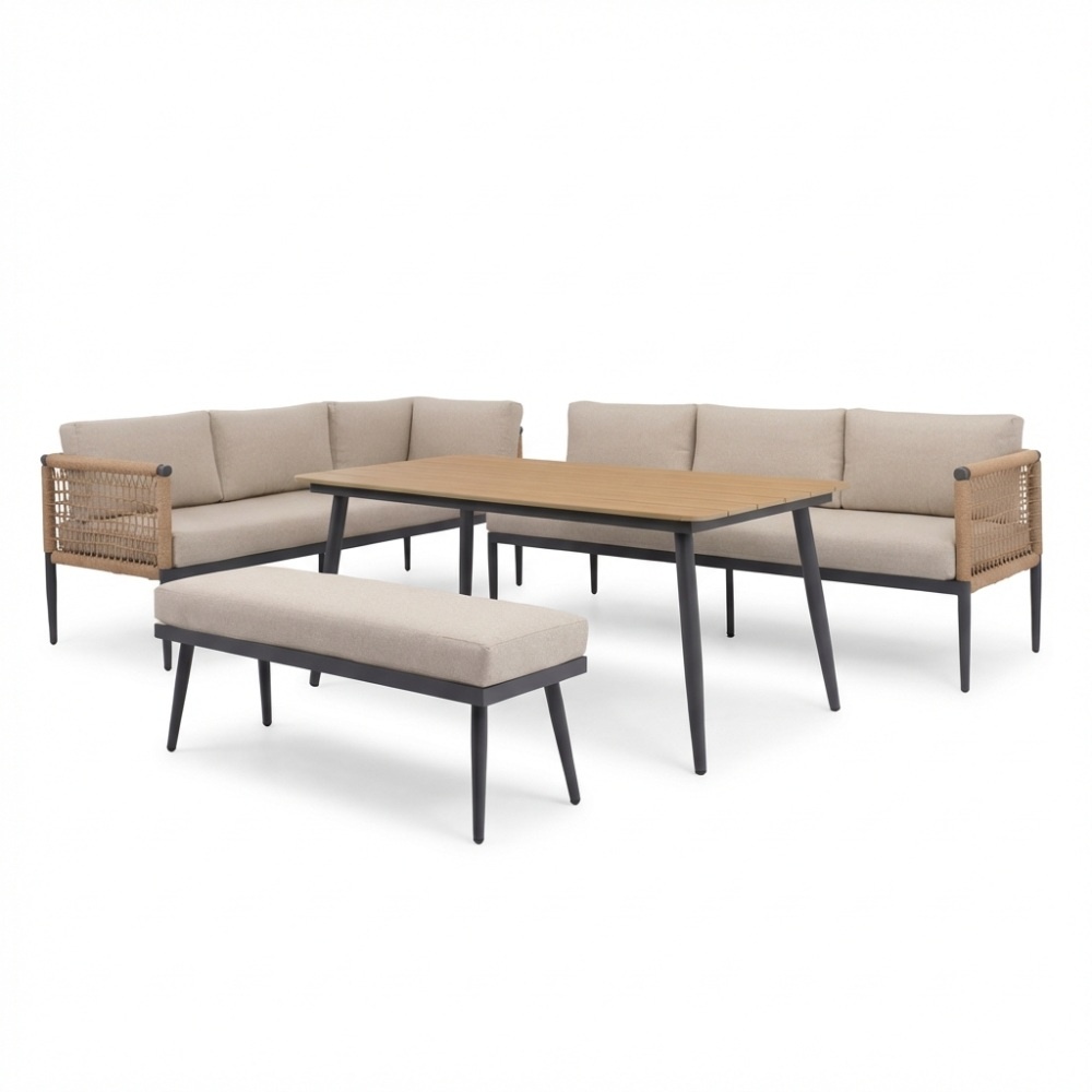 Liana dining loungeset links 8 personen | wicker + aluminium | zand | 4-delig - 270x193cm