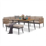 Liana dining loungeset 8 personen | wicker + aluminium | zand | 4-delig - 197x193cm