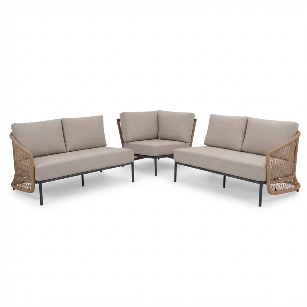 Vienna hoek loungeset 5 personen | wicker + aluminium | zand | 3-delig - 223x223cm